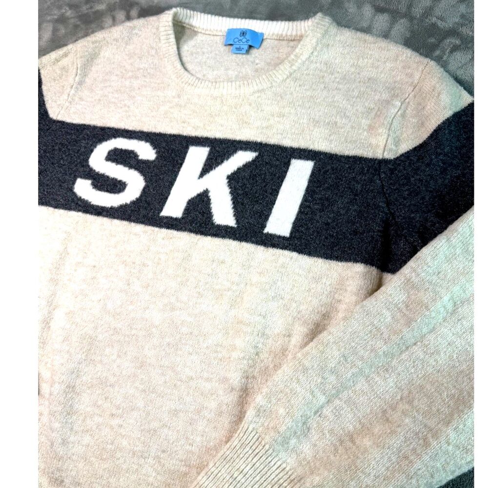 “SKI” CeCe Cozy Long Sleeve Sweater! Cream/gray  L